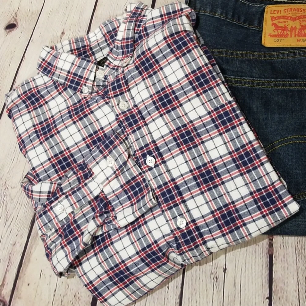 J. Crew Red, White, and Blue Oxford Button Down